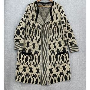 Lucky Brand Cardigan Sweater Womens 2X Plus Black Cream Aztec Knit Boho Duster